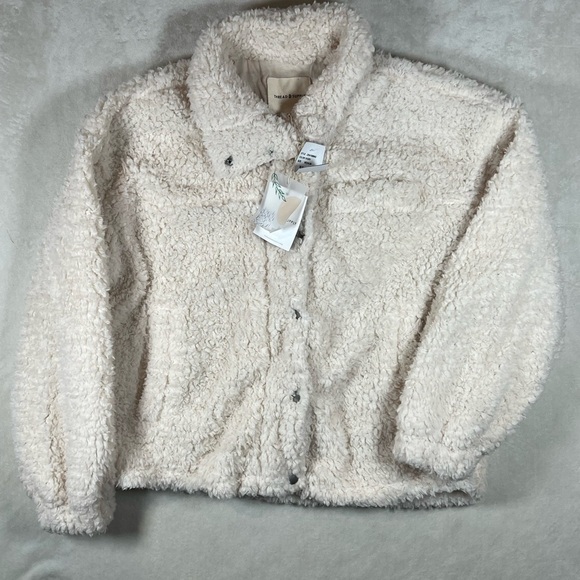NWT Thread & Supply Nordstroms Medium Cream Sherpa Retro Pile Button Coat Jacket - Picture 3 of 14